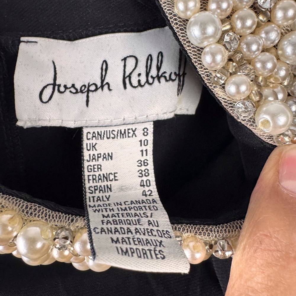 Joseph Ribkoff Black Sleeveless Top Faux Pearl Embellished Mock Neck Size 8 - Picture 3 of 5